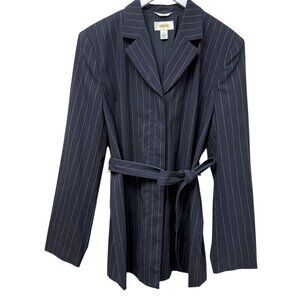 Vintage Talbots Womens Navy Pinstripe Jacket Size 10 Wool Blend Blazer Belted